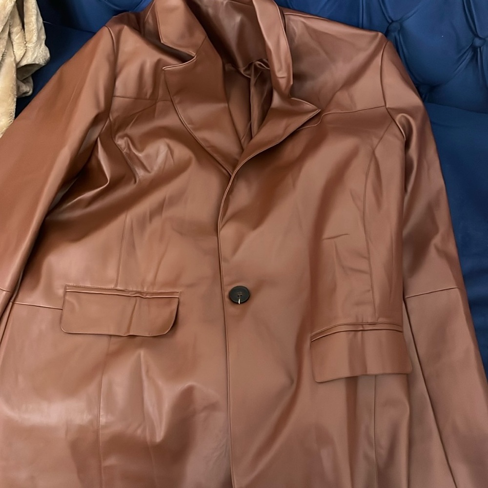 faux leather brown blazer